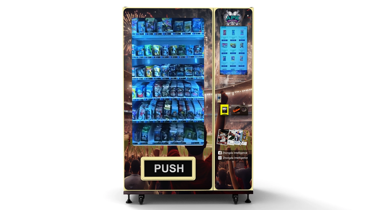 Custom branded trading card vending machine for self-service collectible retail