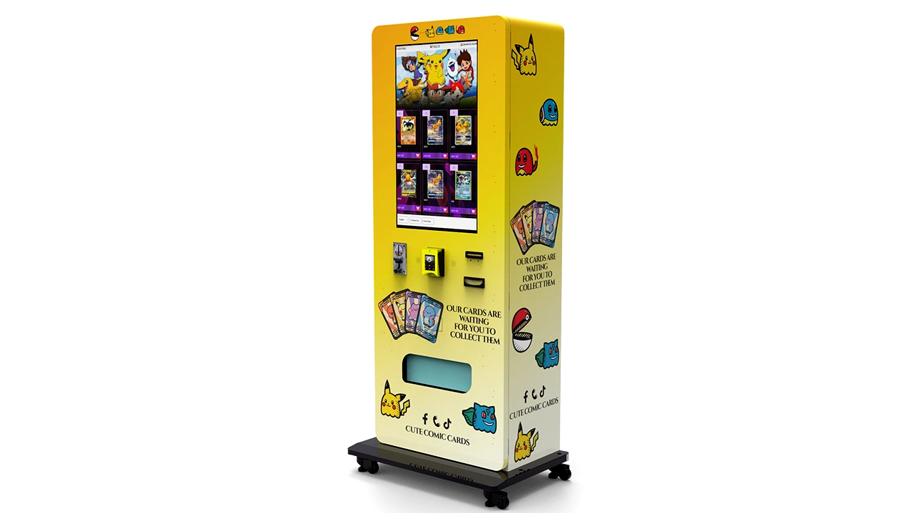 Smart trading card vending machine being prepared for self-service retail