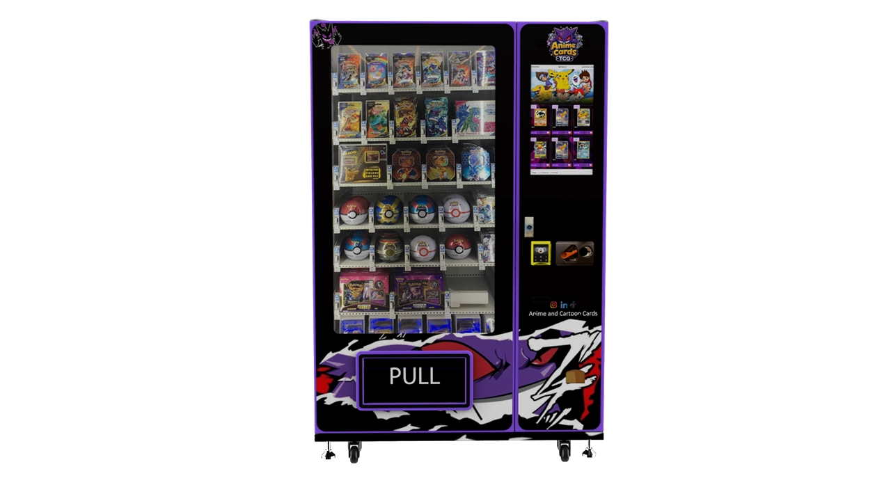 Touchscreen trading card vending machine for booster packs and collectible products