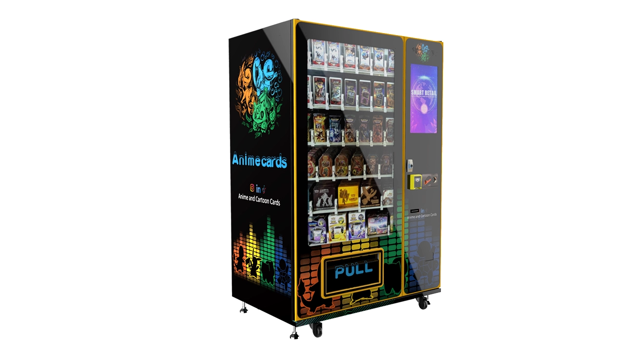 Self-service trading card vending machine product display
