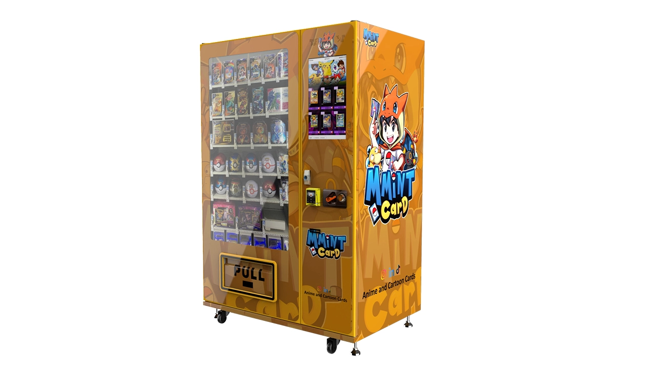 Smart trading card vending machine touchscreen and connected management system