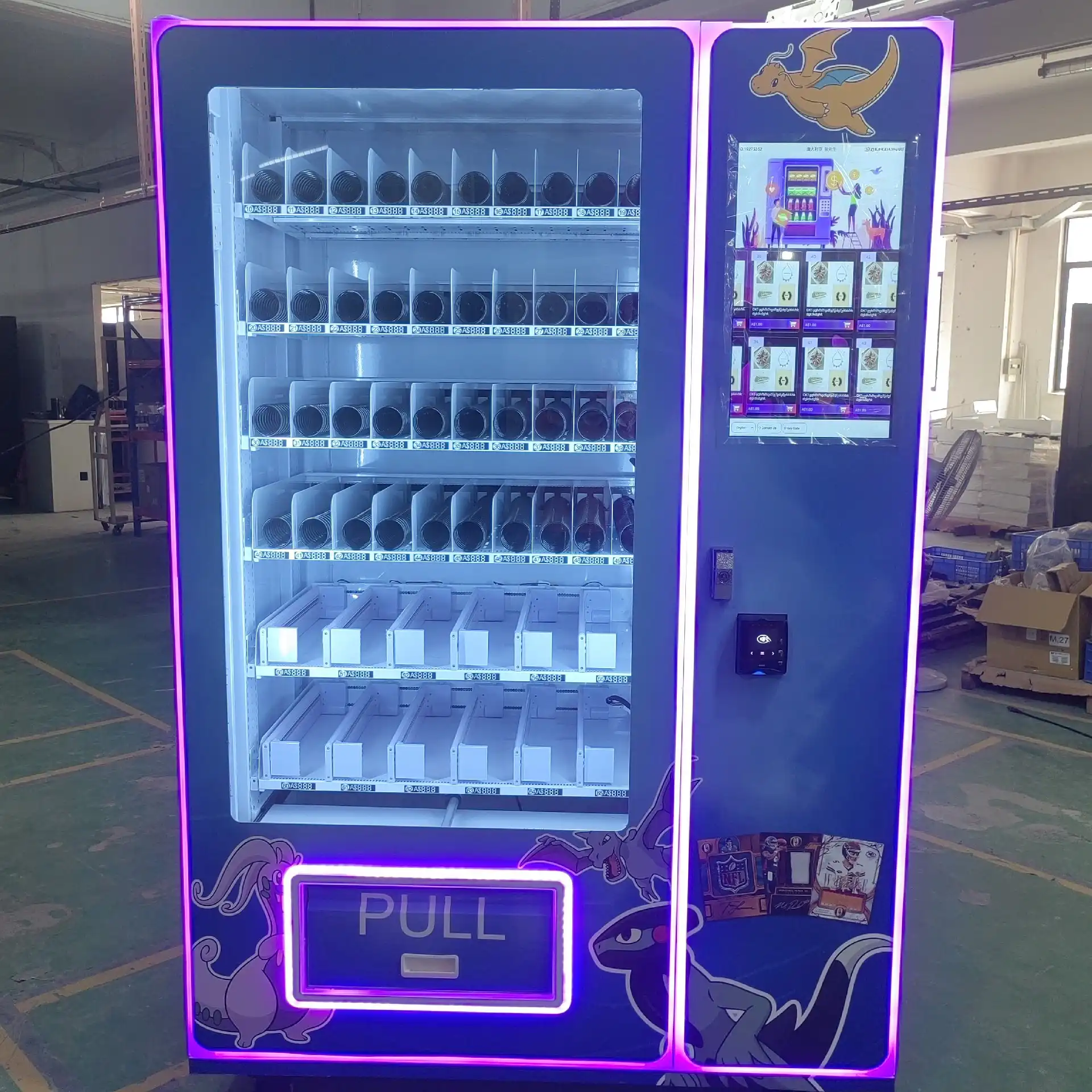 Configurable cargo lanes inside a trading card vending machine